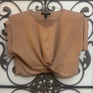 Tan Taupe Twisted Front Women's Crop Top Soft Gamine Soft Natural Kibbe Autumn
